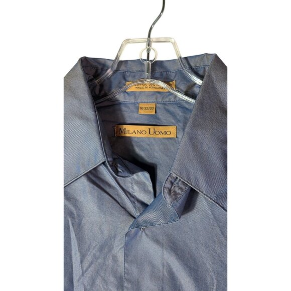 Milano Uomo Men's Dress Shirts Shimmering Blue Long Sleeve 16 32/33 - Picture 2 of 6